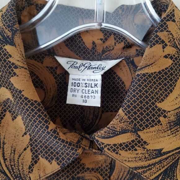 Vintage PAUL STANLEY Womens Brown 100% Silk Shirt Blouse Size 10 - Picture 4 of 10
